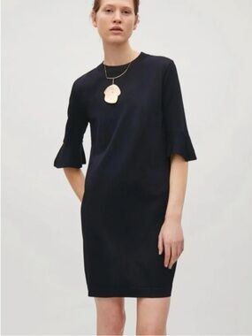 COS Navy Mini Dress with Bell Sleeves - Women size Large